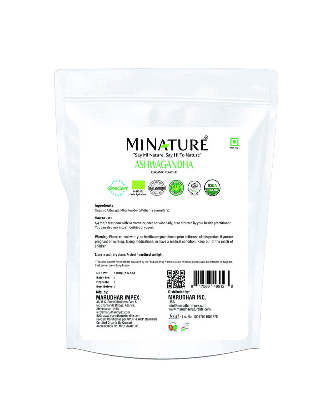Minature, Aswagandha Powder, Organic, AyurvedaStoreNz