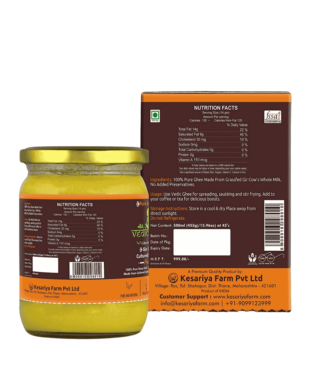 Vedic A2 Gir Cow Ghee 500ml | Cultured | Hand Churned | Ethical