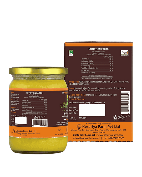 Vedic A2 Gir Cow Ghee 500ml | Cultured | Hand Churned | Ethical