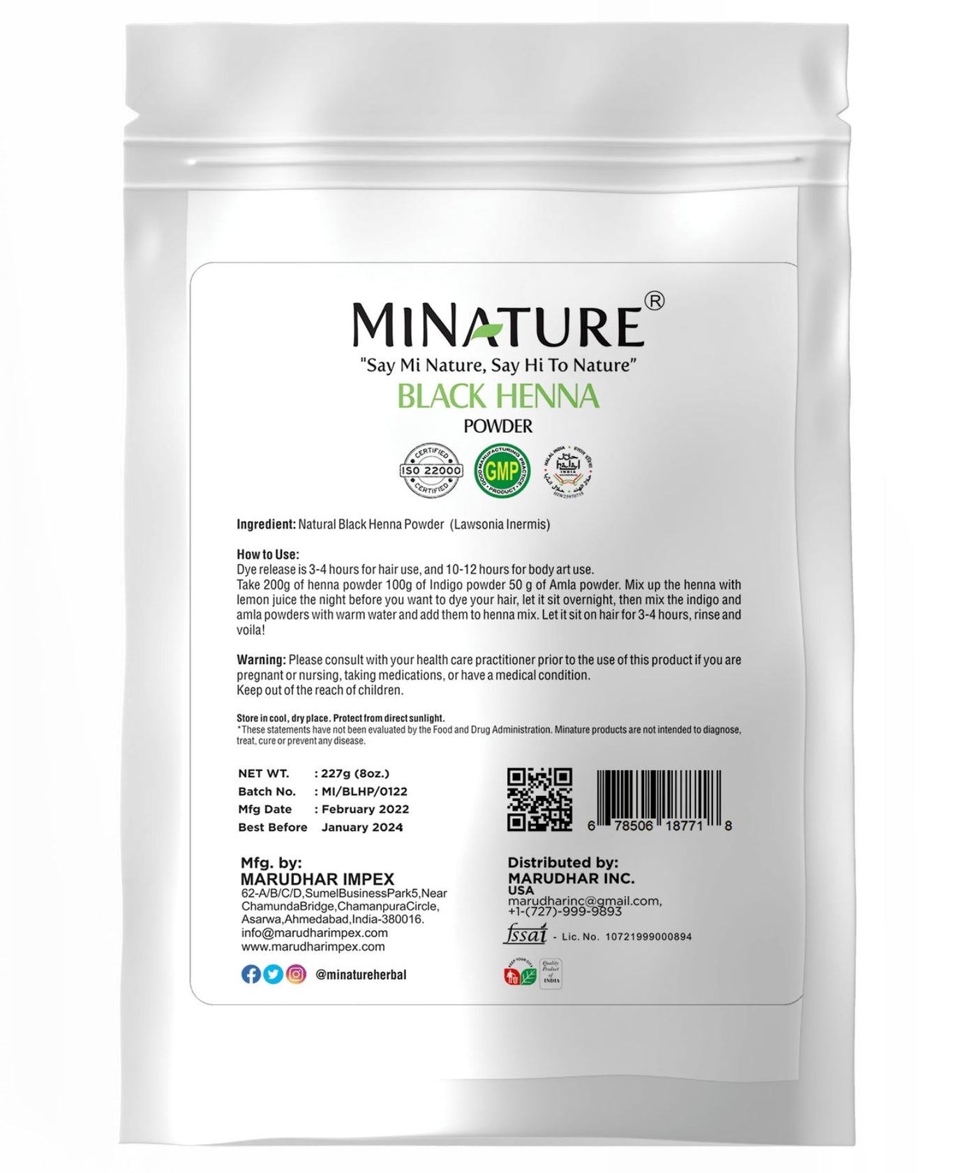 Organic Henna Powder 227g - USDA Certified