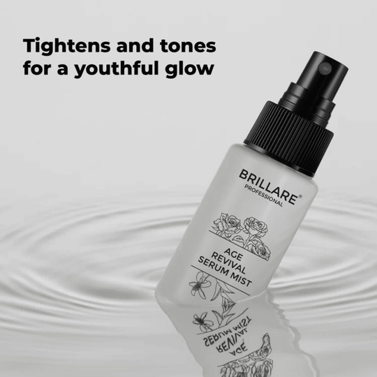 Brillare Age Revival Serum Mist For Ageing Skin in a mist bottle, designed to tighten and tone for a youthful glow.