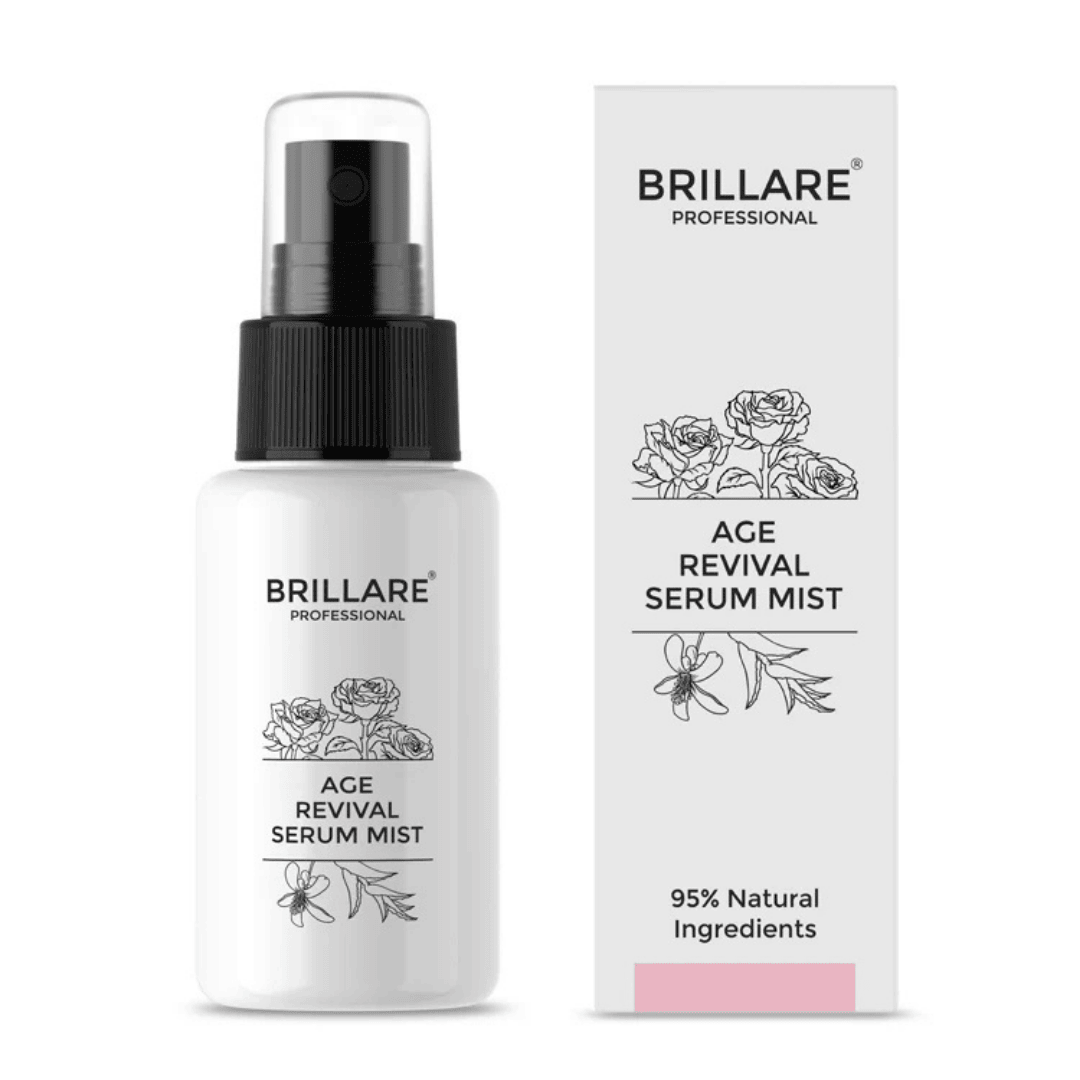 Brillare Age Revival Serum Mist For Ageing Skin in a spray bottle with natural ingredients list