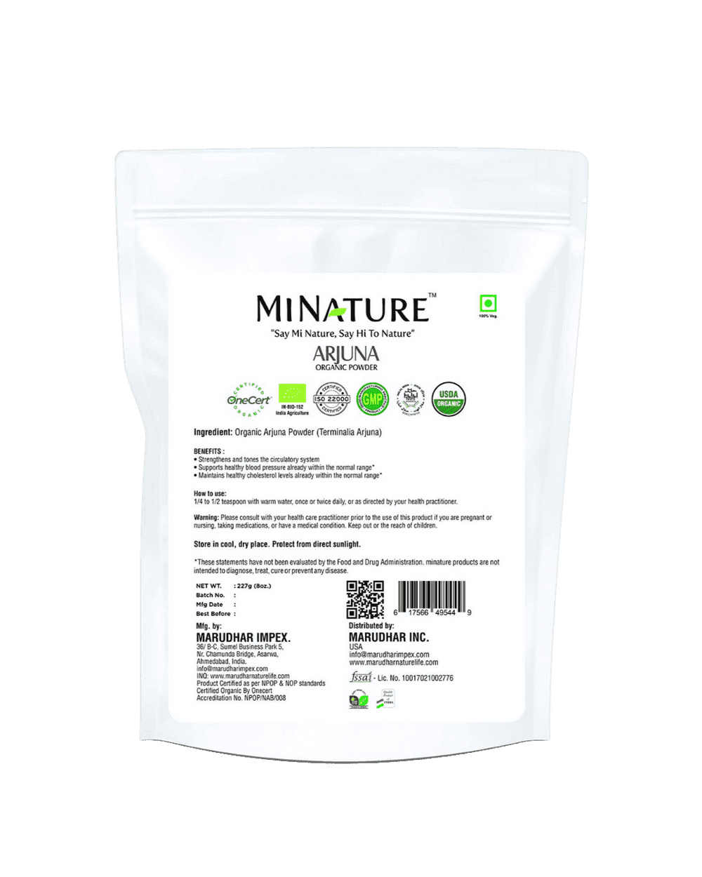 Organic Arjuna Powder 227g - USDA Certified