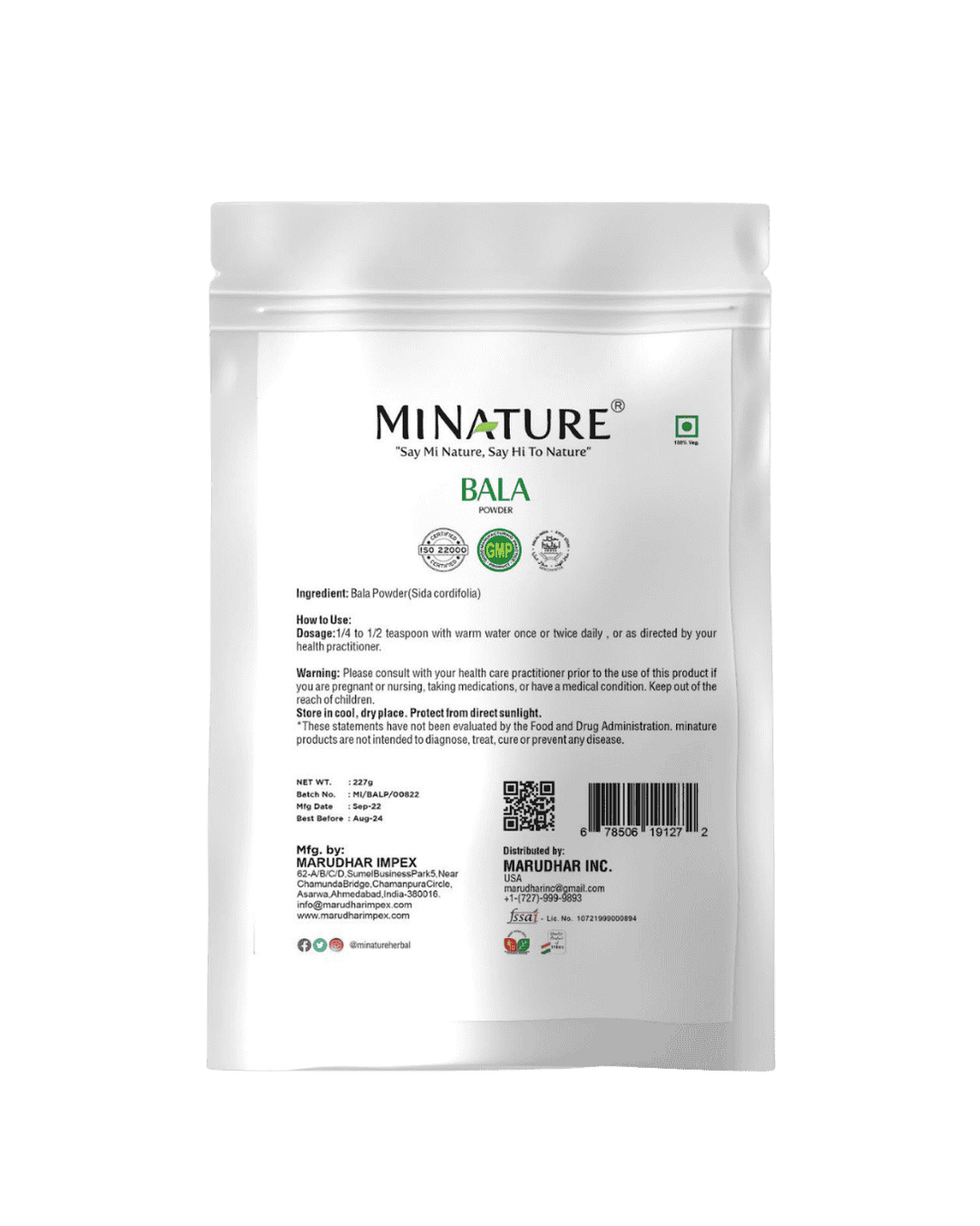 100% Natural Bala Powder 227g