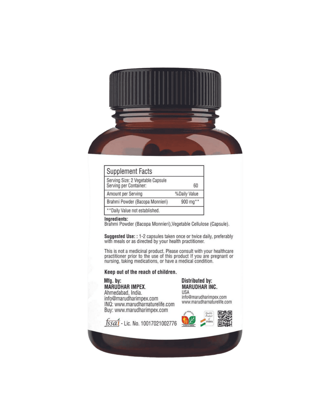 100% Natural Brahmi Capsules 60 Veg Caps | 450mg