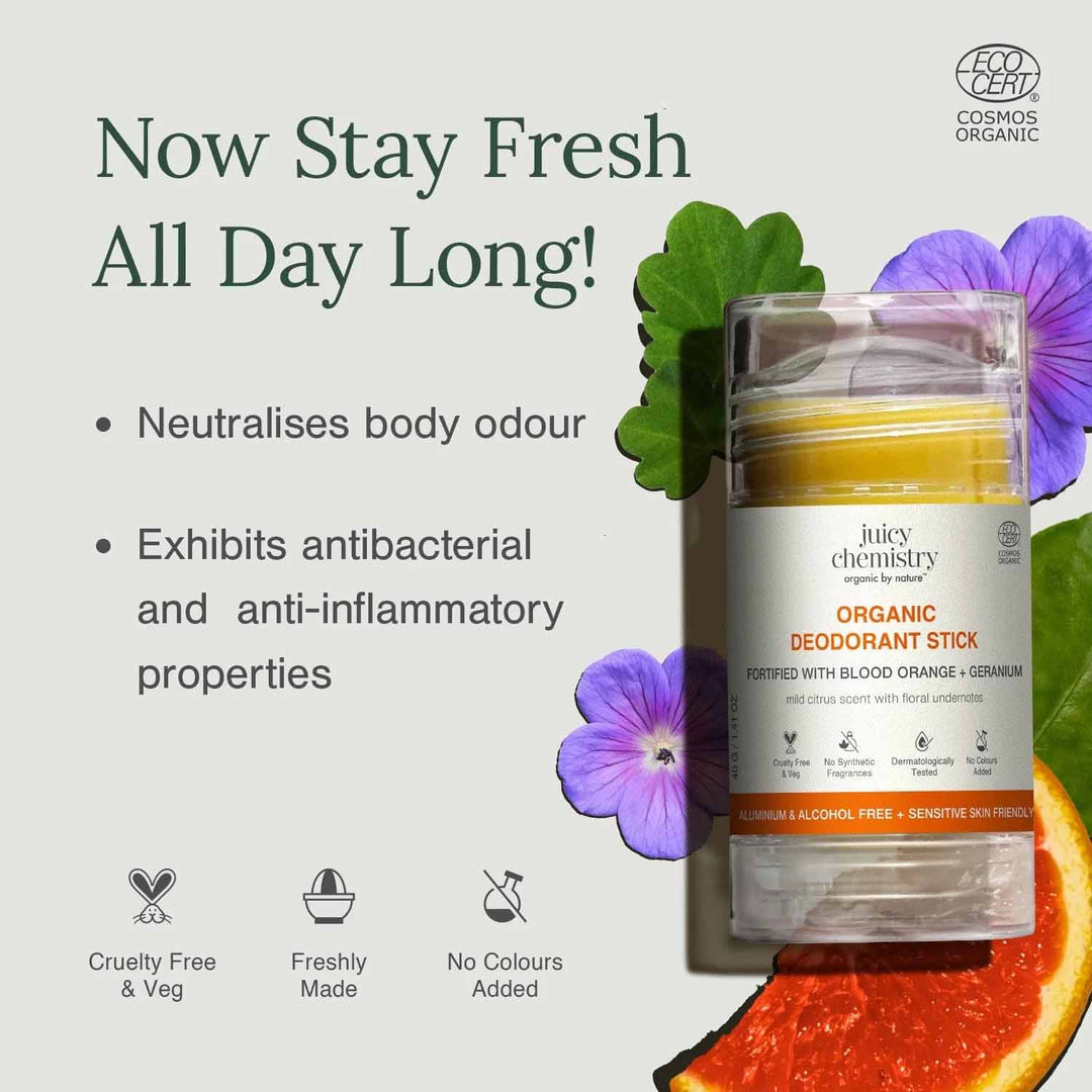 Organic Deodorant Stick with Blood Orange and Geranium - 40g