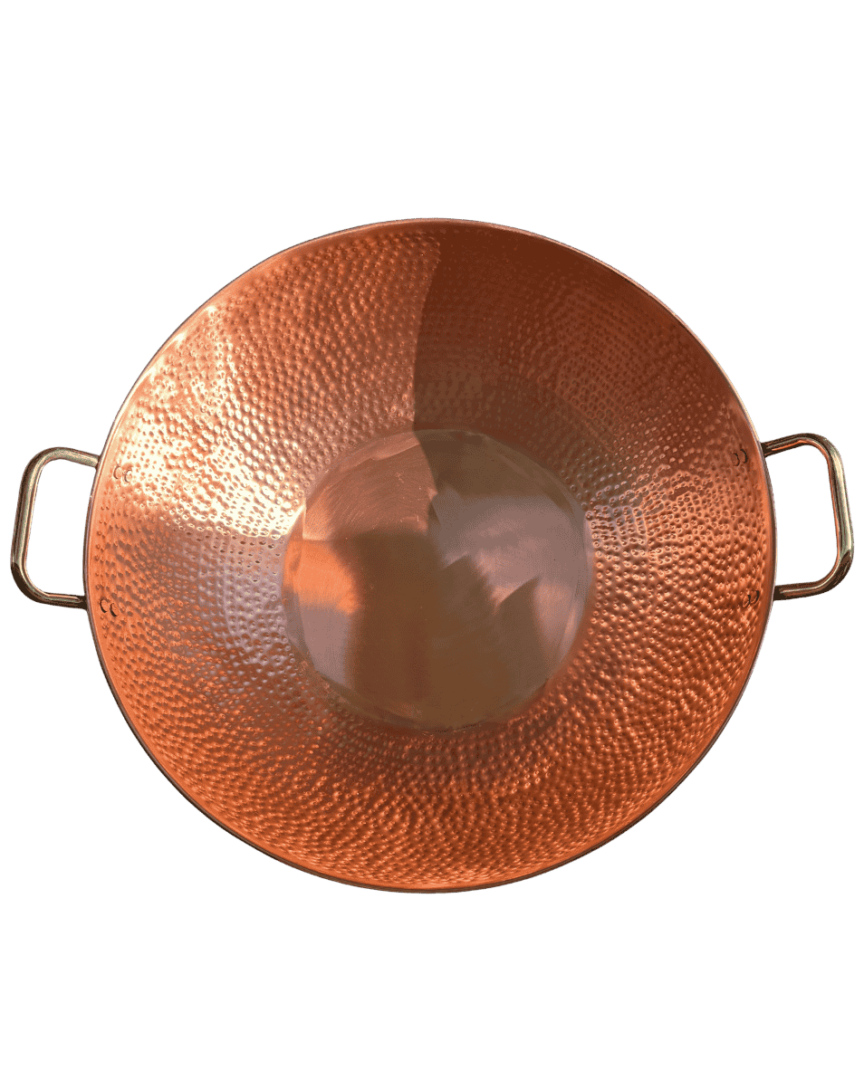 Copper pan with handles on a transparent background