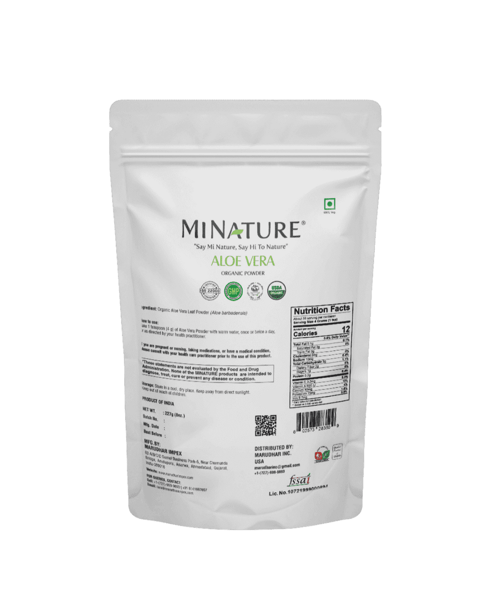 Organic Aloe Vera Powder 227g - USDA Certified