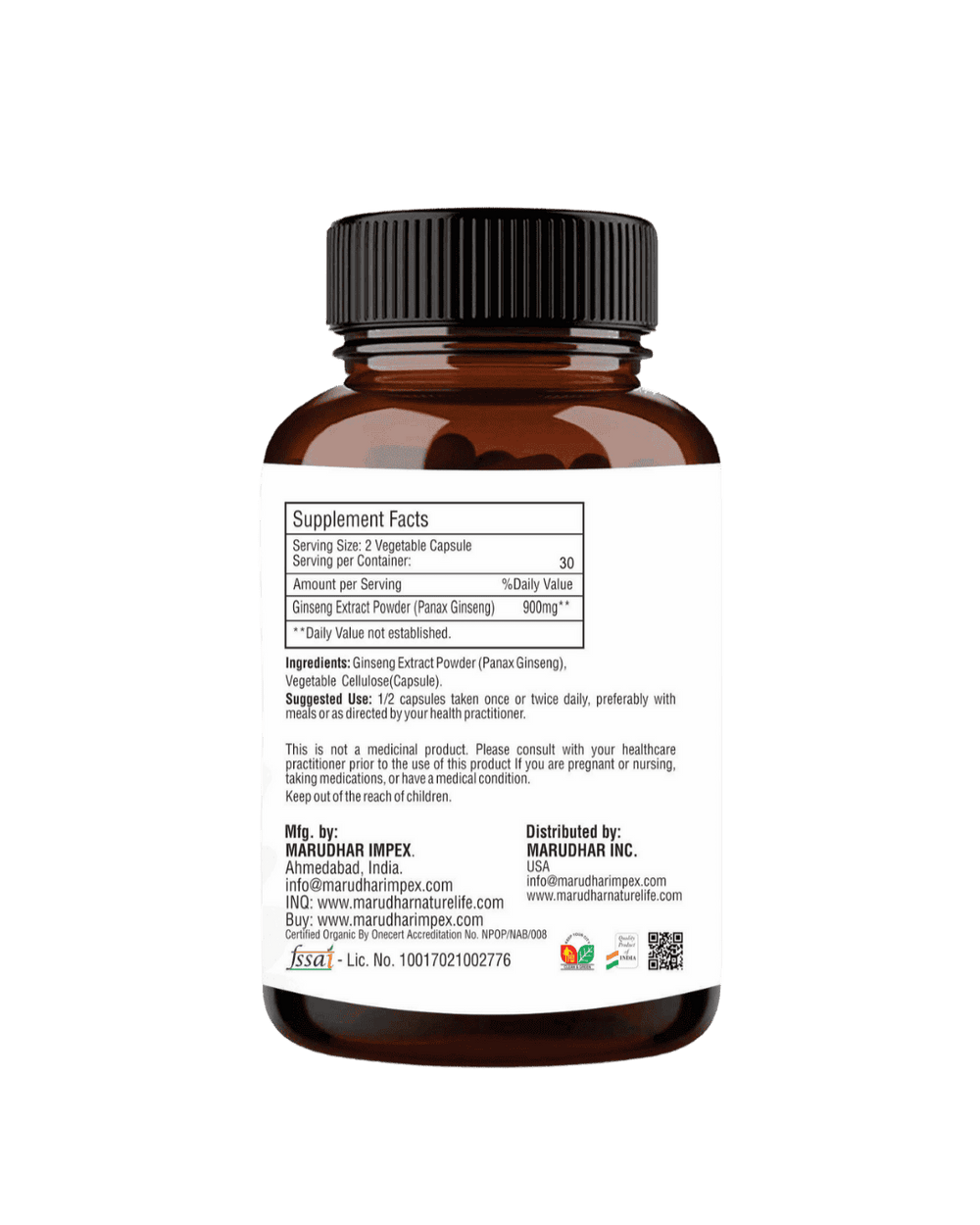 Ginseng Extract Capsules 60 Veg Capsules | 450mg - Panax Ginseng