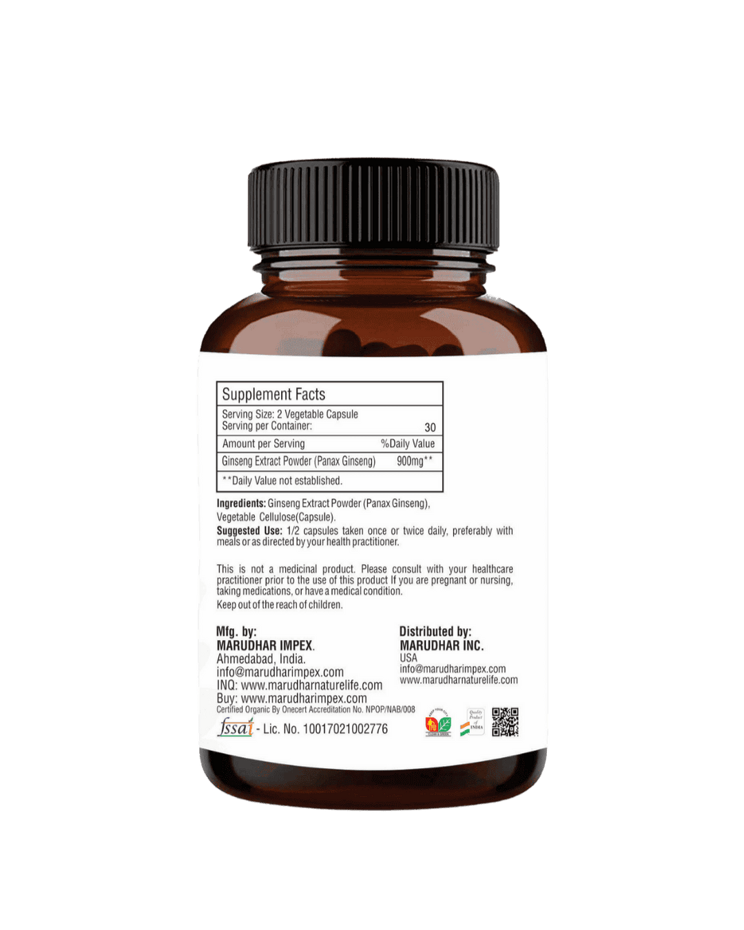 Ginseng Extract Capsules 60 Veg Capsules | 450mg - Panax Ginseng