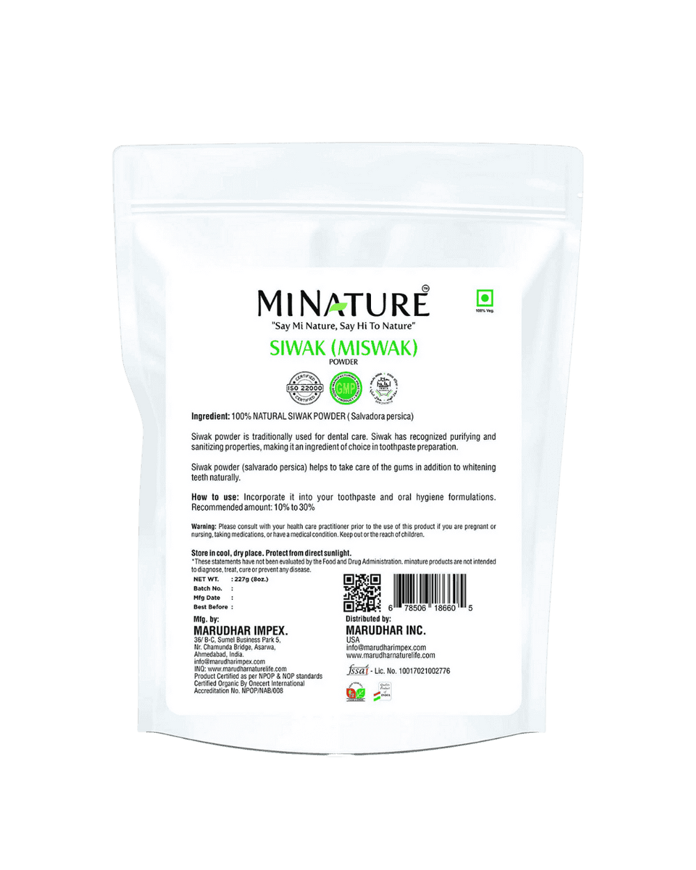 100% Natural Siwak Powder 227g (Miswak) - Tooth Powder