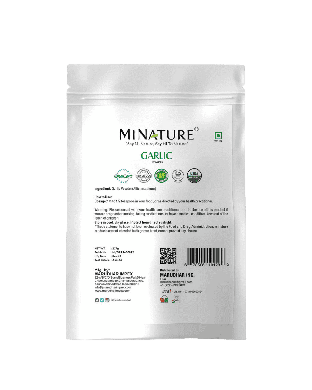 100% Natural Garlic Powder 227g