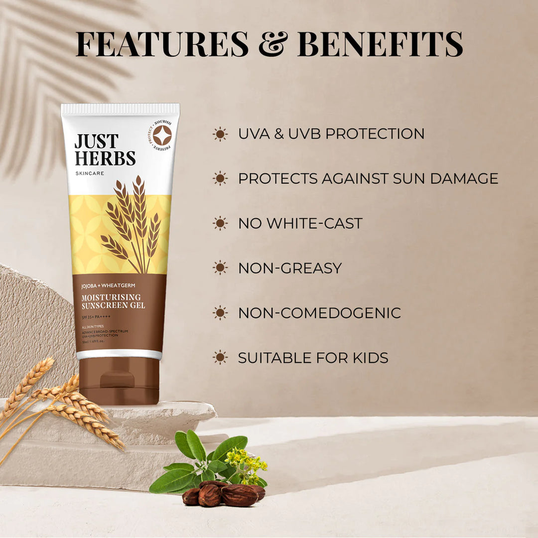 Moisturising Sunscreen Gel with SPF 35+, Just Herbs, Ayurveda Store NZ