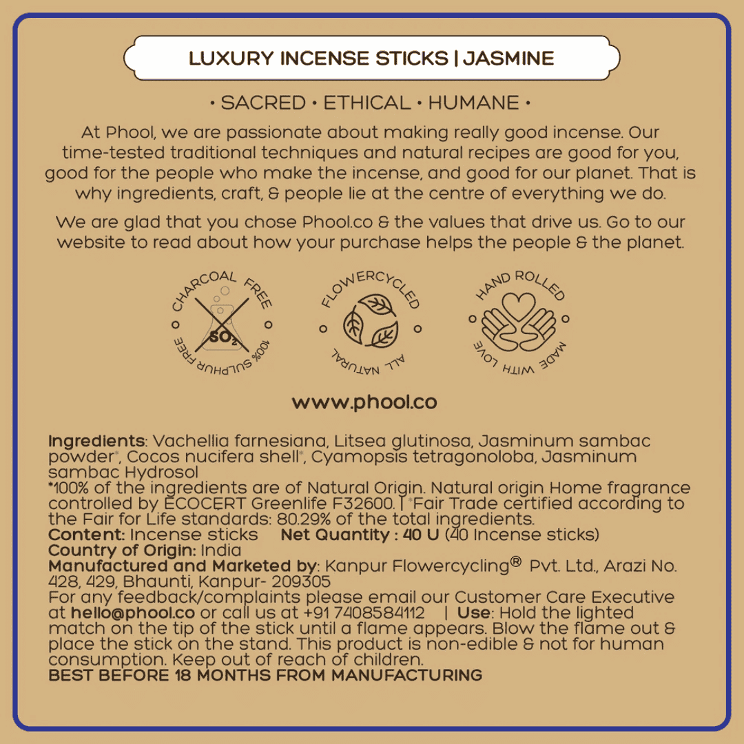 Phool, Jasmine Incense, Ayurveda Store NZ