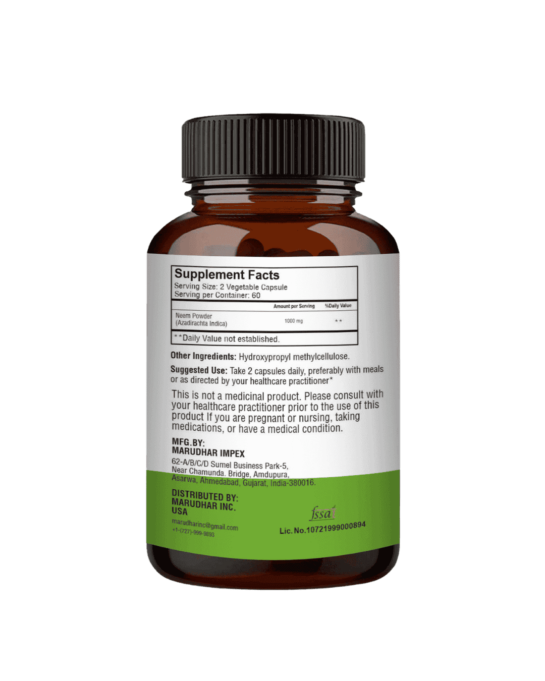100% Natural Neem Capsules 60 Veg Caps | 500mg