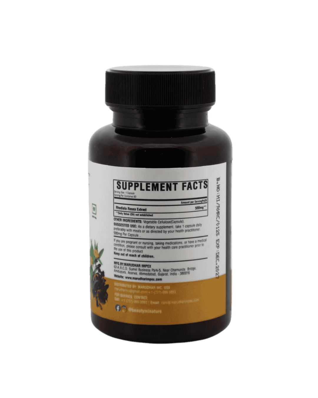 100% Natural Rhodiola Rosea Extract Capsules | 60 Veg Caps | 500mg