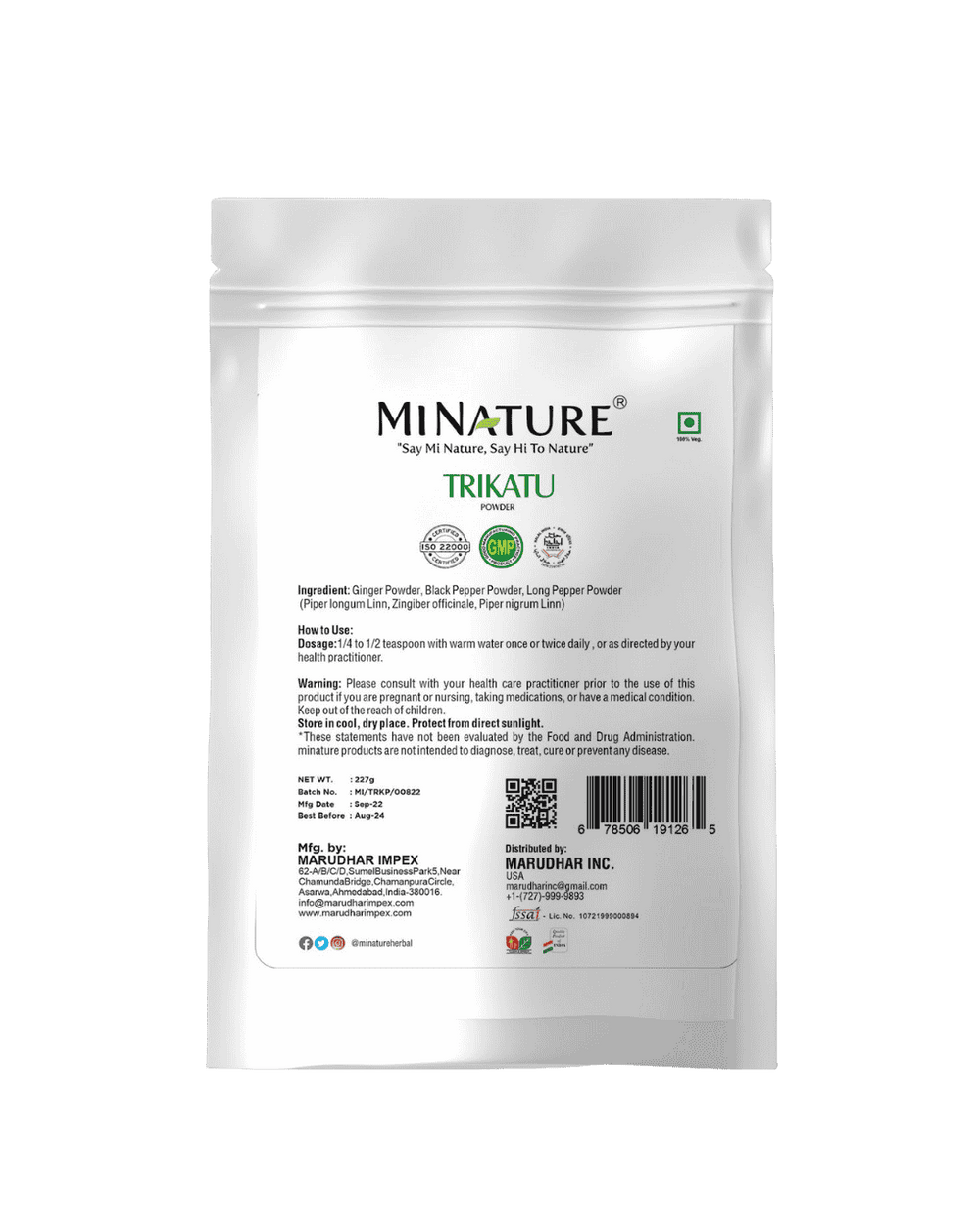 100% Natural Trikatu Powder 227g