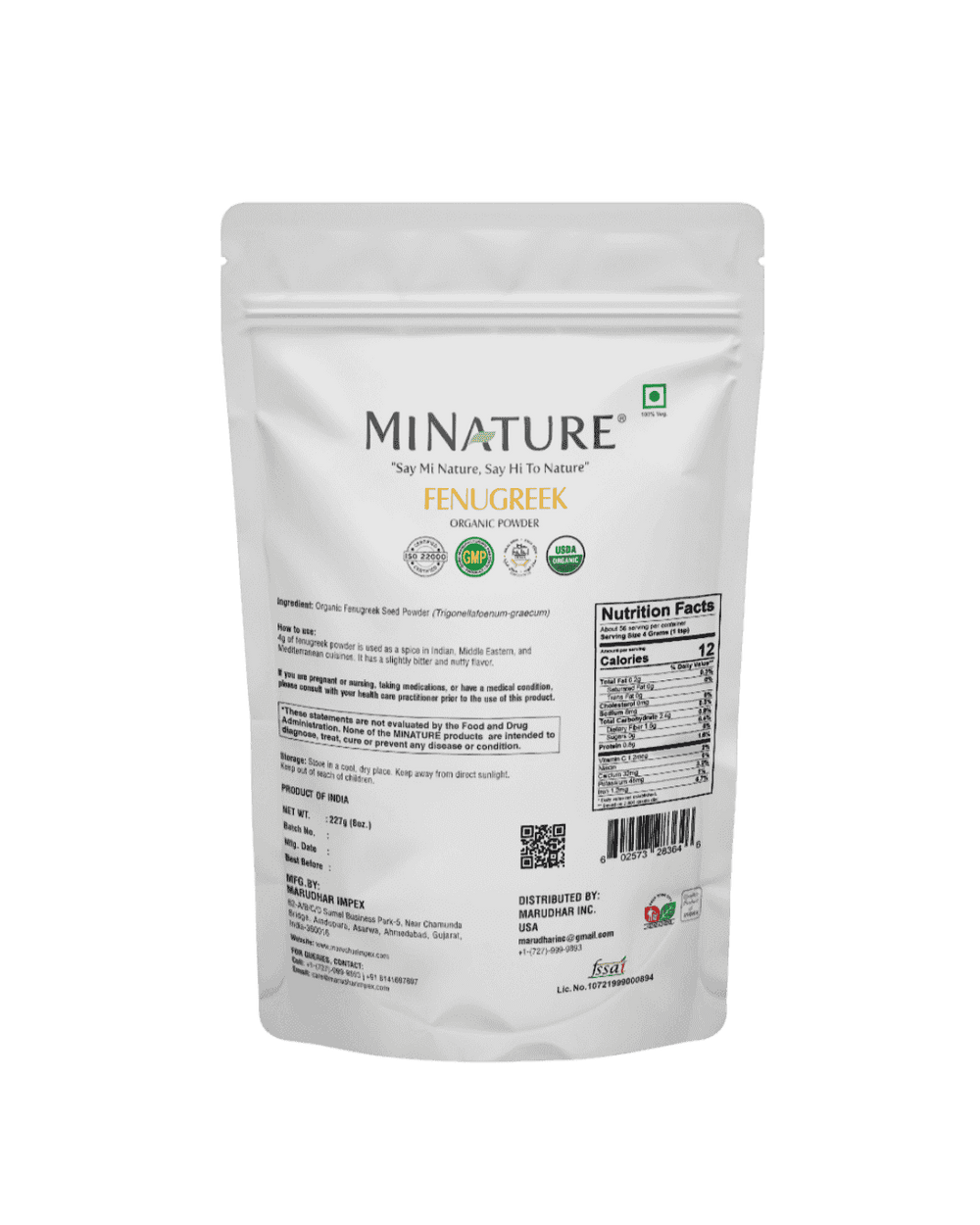 Organic Fenugreek Powder 227g - USDA Certified