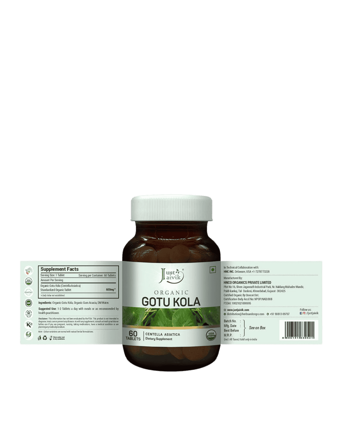 Gotu Kola tablets, Just Jaivik, Ayurveda Store NZ