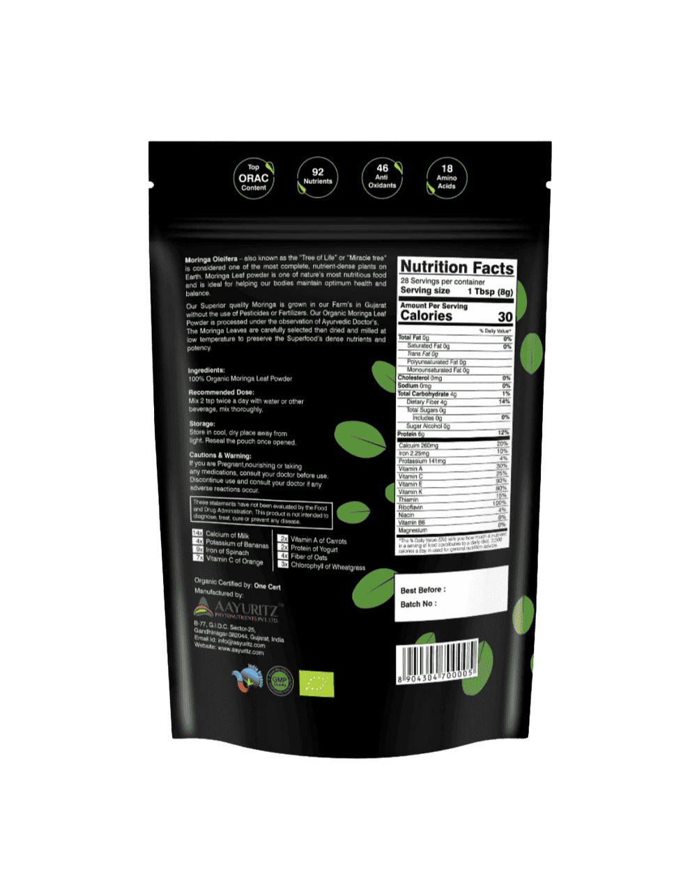 Organic Moringa Powder 226g - USDA Certified