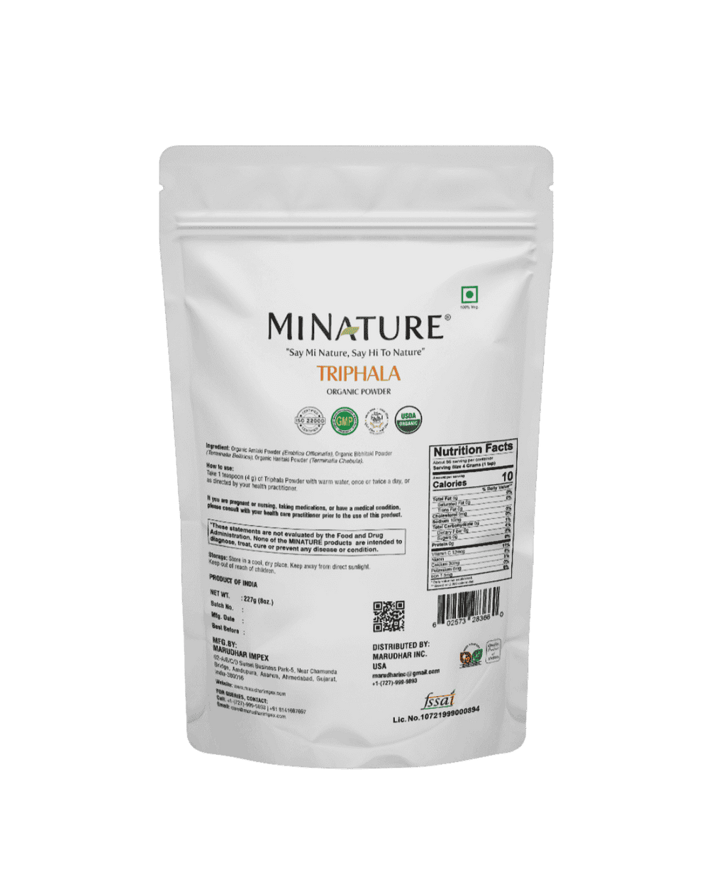 Organic Triphala Powder 227g - USDA Certified