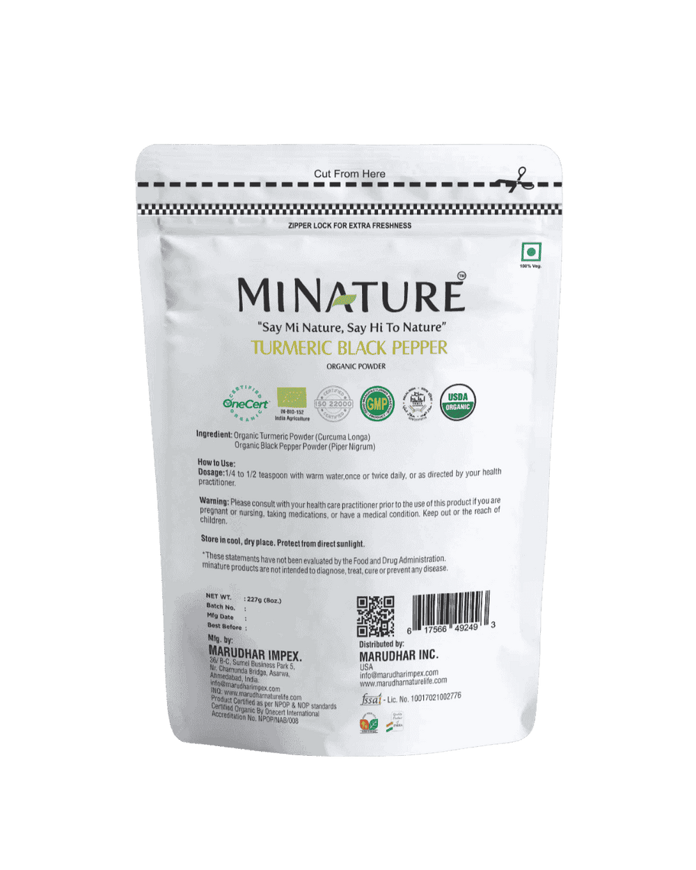 Organic Turmeric Black Pepper Powder 227g - USDA Certified