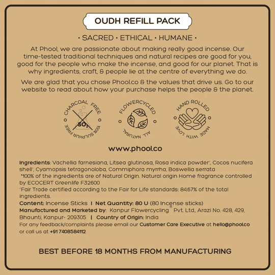 Oudh Refill Pack - Natural Incense Sticks by Phool