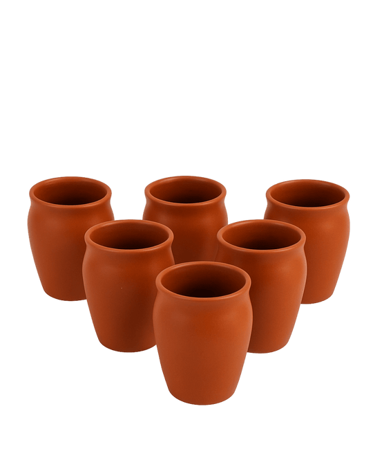 Terracotta Earthen Glazed Glasses - Set of 6 | 150 ml (Clay)