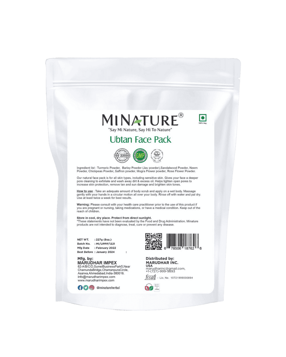 100% Natural Ubtan Face Pack 227g