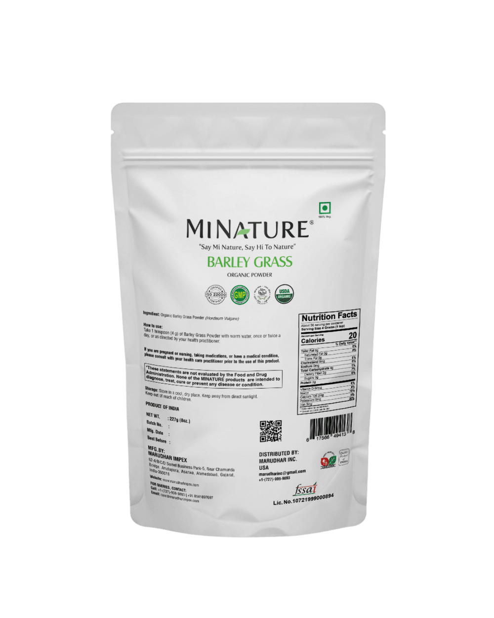 Organic Barley Grass Powder (Hordeum vulgare) - 227 g