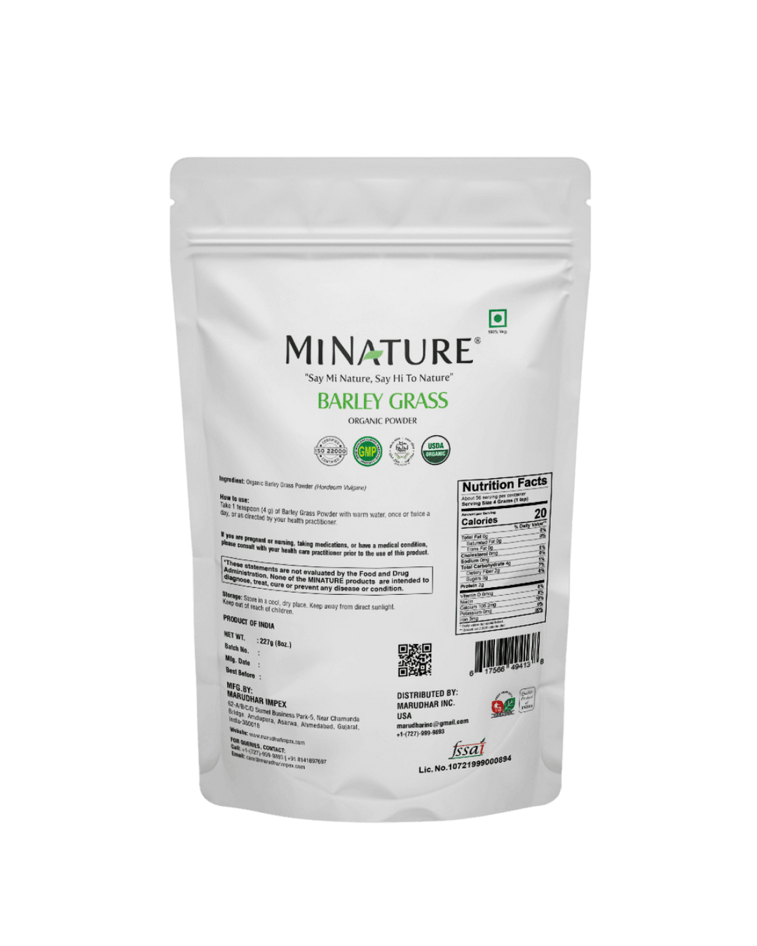 Organic Barley Grass Powder (Hordeum vulgare) - 227 g