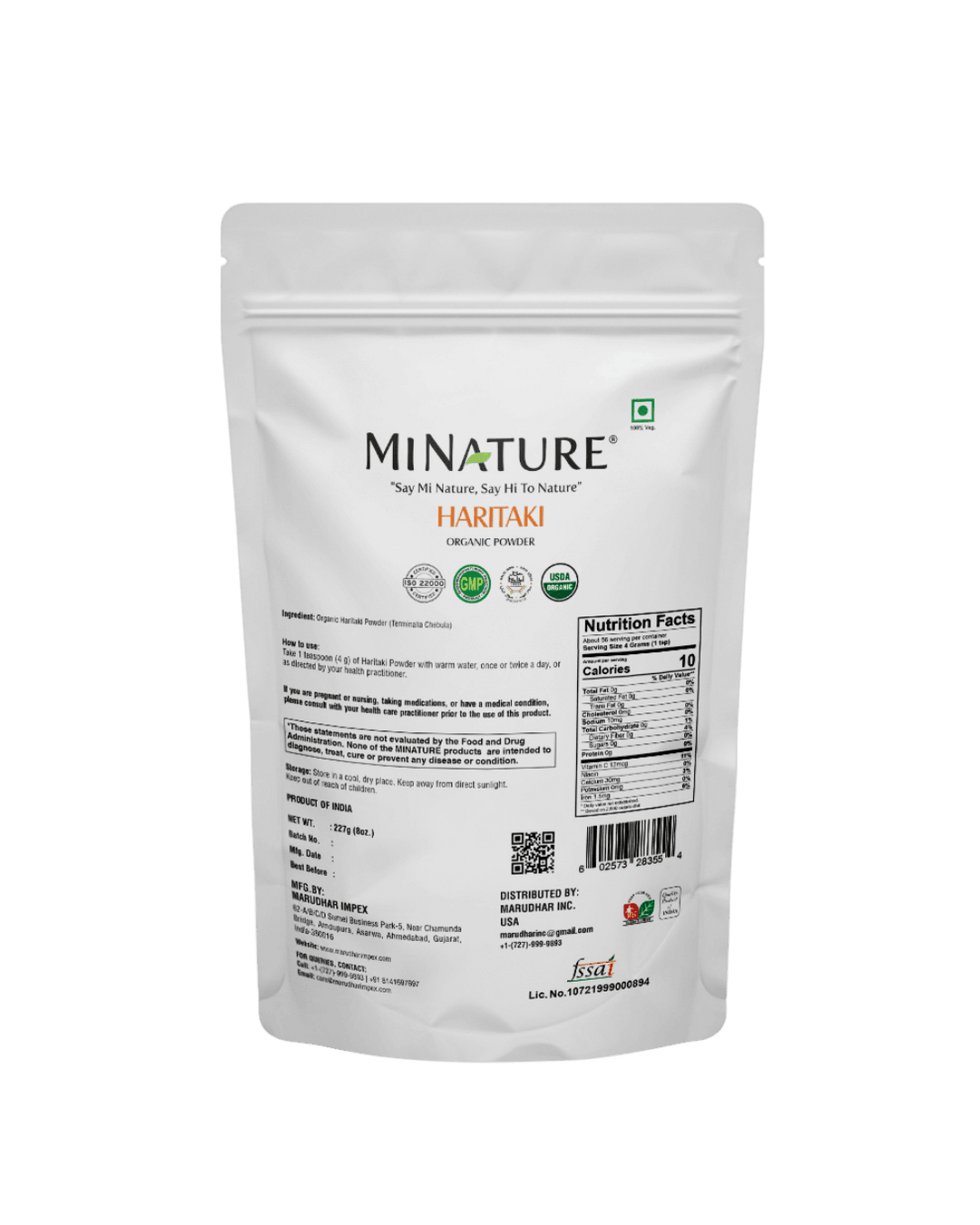 Organic Haritaki Powder 227g - USDA Certified | Harad