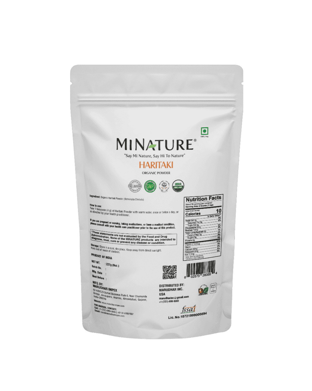 Organic Haritaki Powder 227g - USDA Certified | Harad
