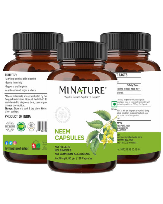 100% Natural Neem Capsules 60 Veg Caps | 500mg