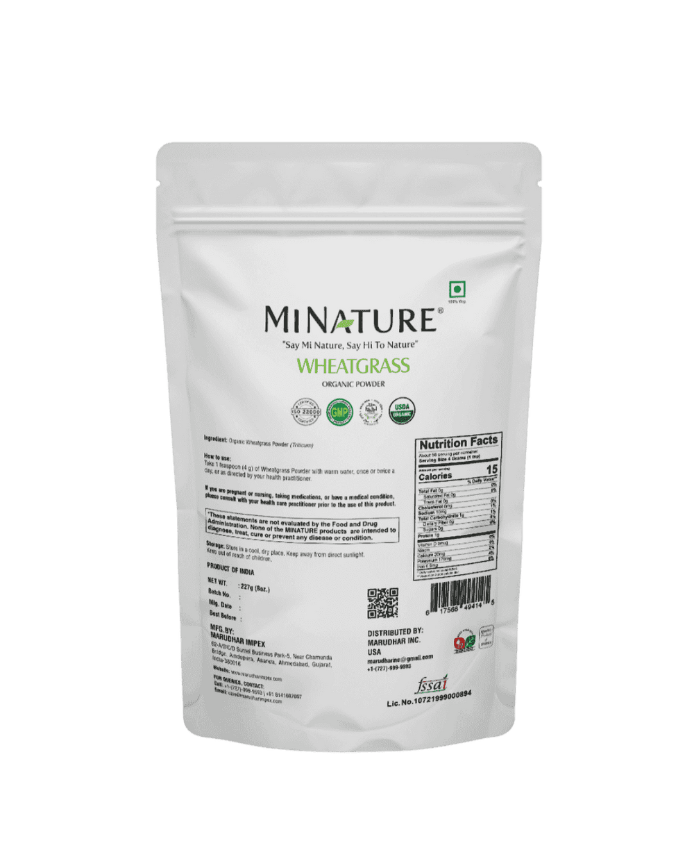 Organic Wheat Grass Powder 227g - USDA Certified