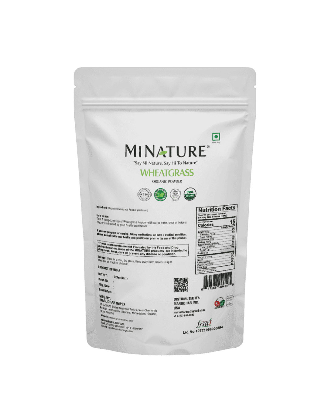 Organic Wheat Grass Powder 227g - USDA Certified