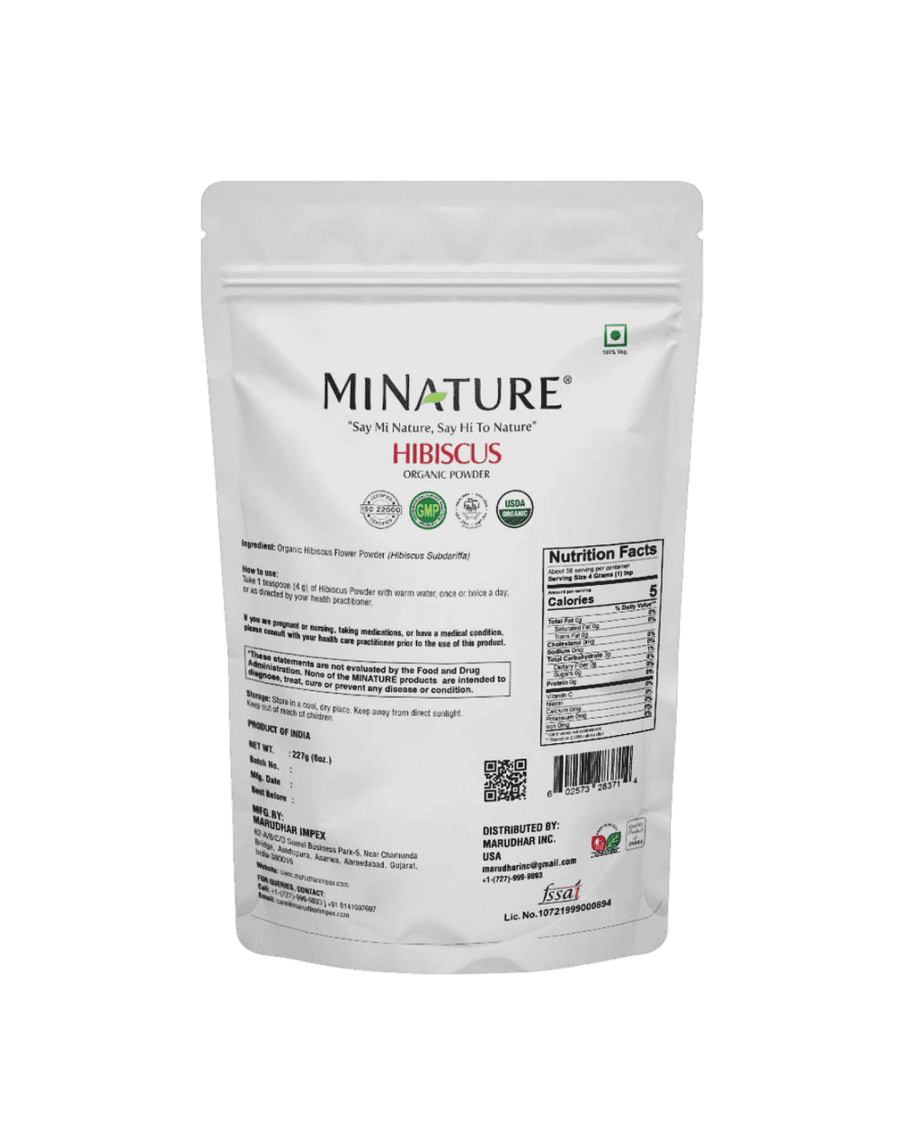 Organic Hibiscus Powder 227g - USDA Certified