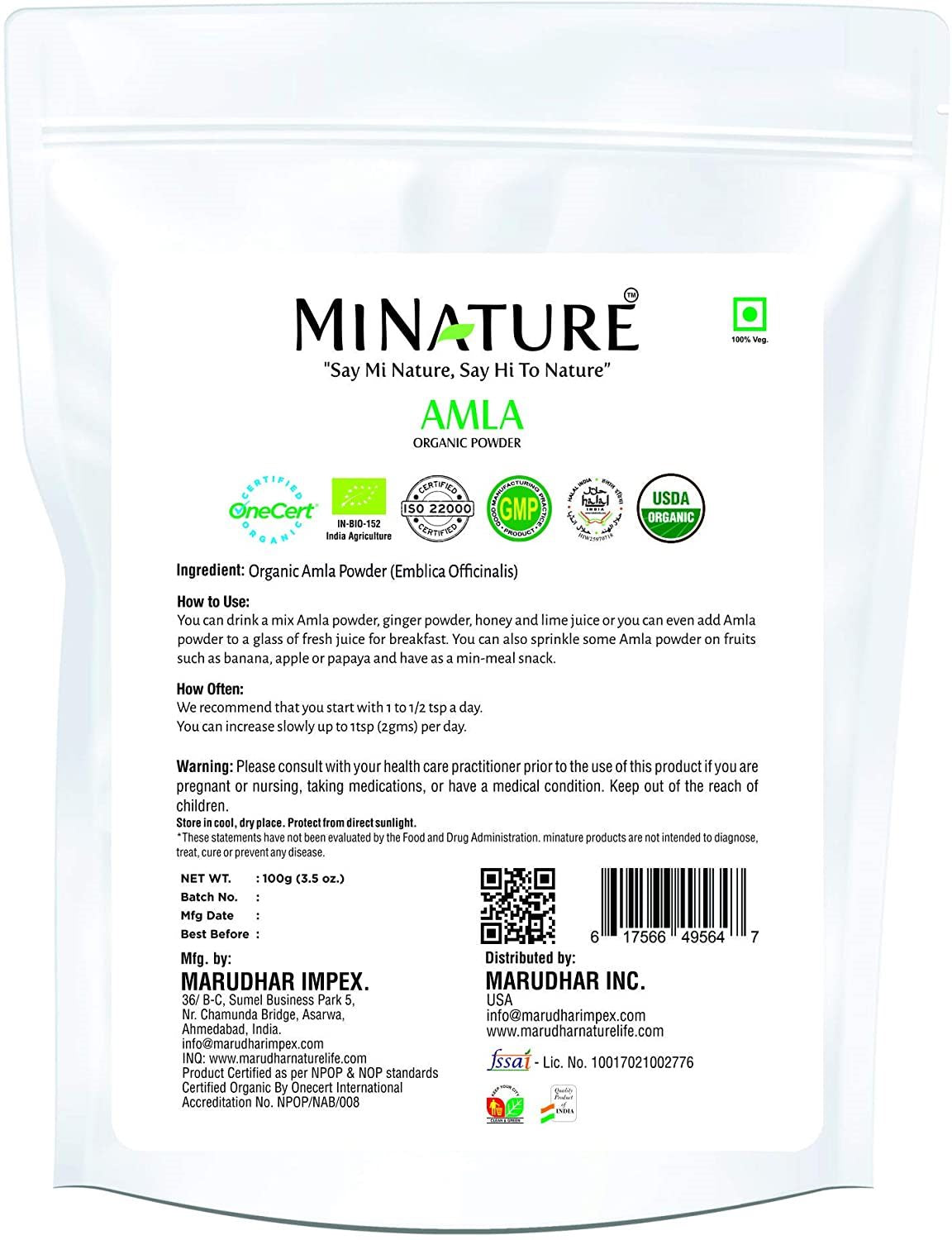 Organic Amla Powder 227g - USDA Certified - Ayurvedic Herbs NZ
