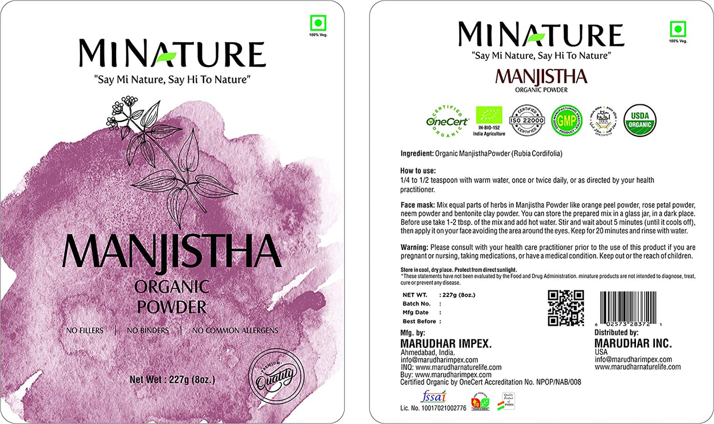 Organic Manjistha Powder 227g - USDA Certified - Ayurvedic Herbs NZ
