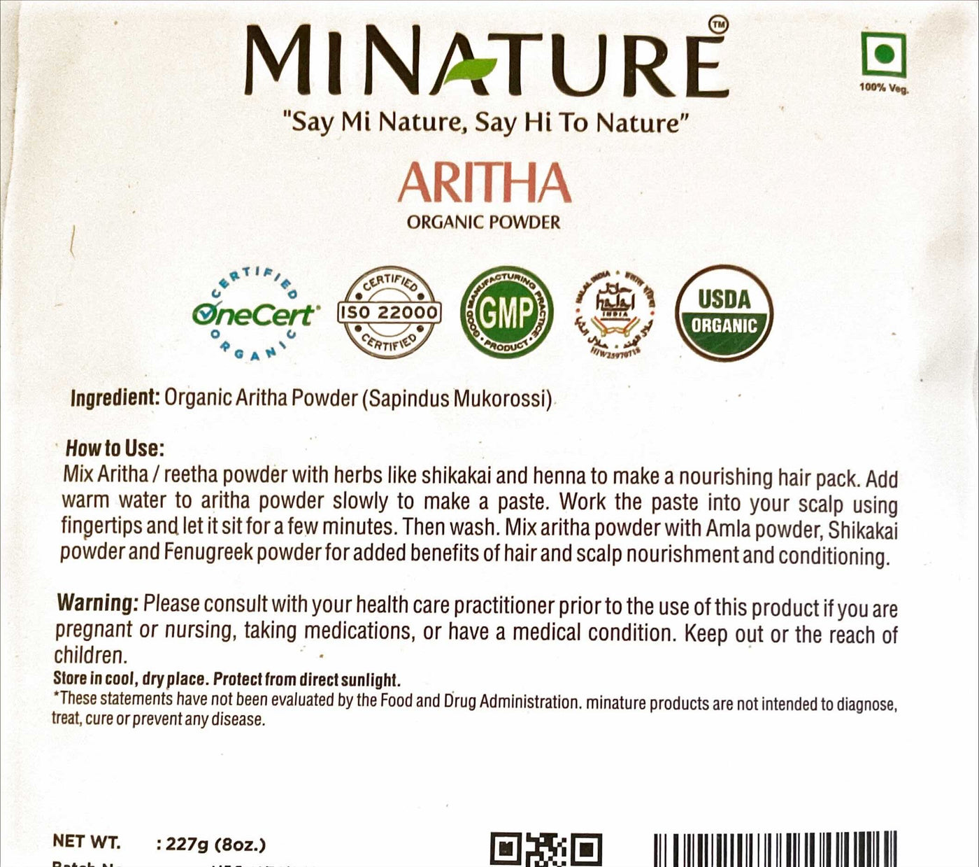 Organic Soapnut/Aritha Powder 227g - USDA Certified