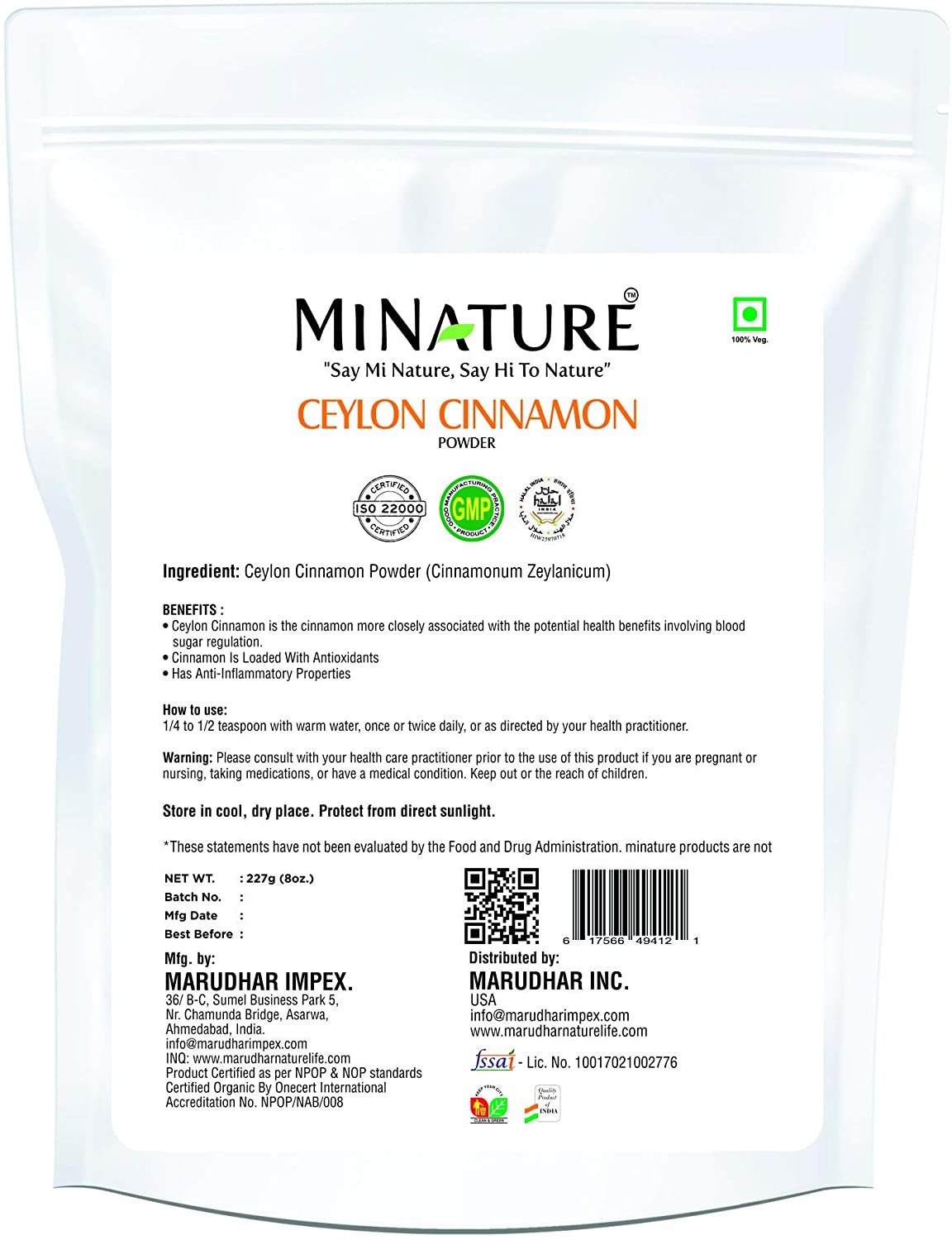 100% Natural Ceylon Cinnamon Powder 227g