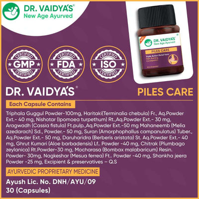 Piles Care, Dr Vaidya's, Ayurveda Store NZ, Nagkesar, Triphala Gaggal, Mahaneemb, Haritaki