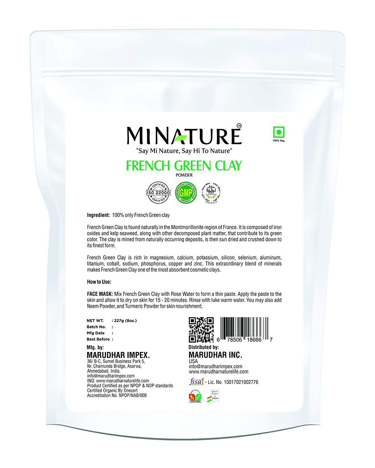 100% Natural French Green Clay 227g