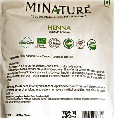Organic Henna Powder (227g) + Indigo Powder (227g) COMBO PACK - USDA Certified