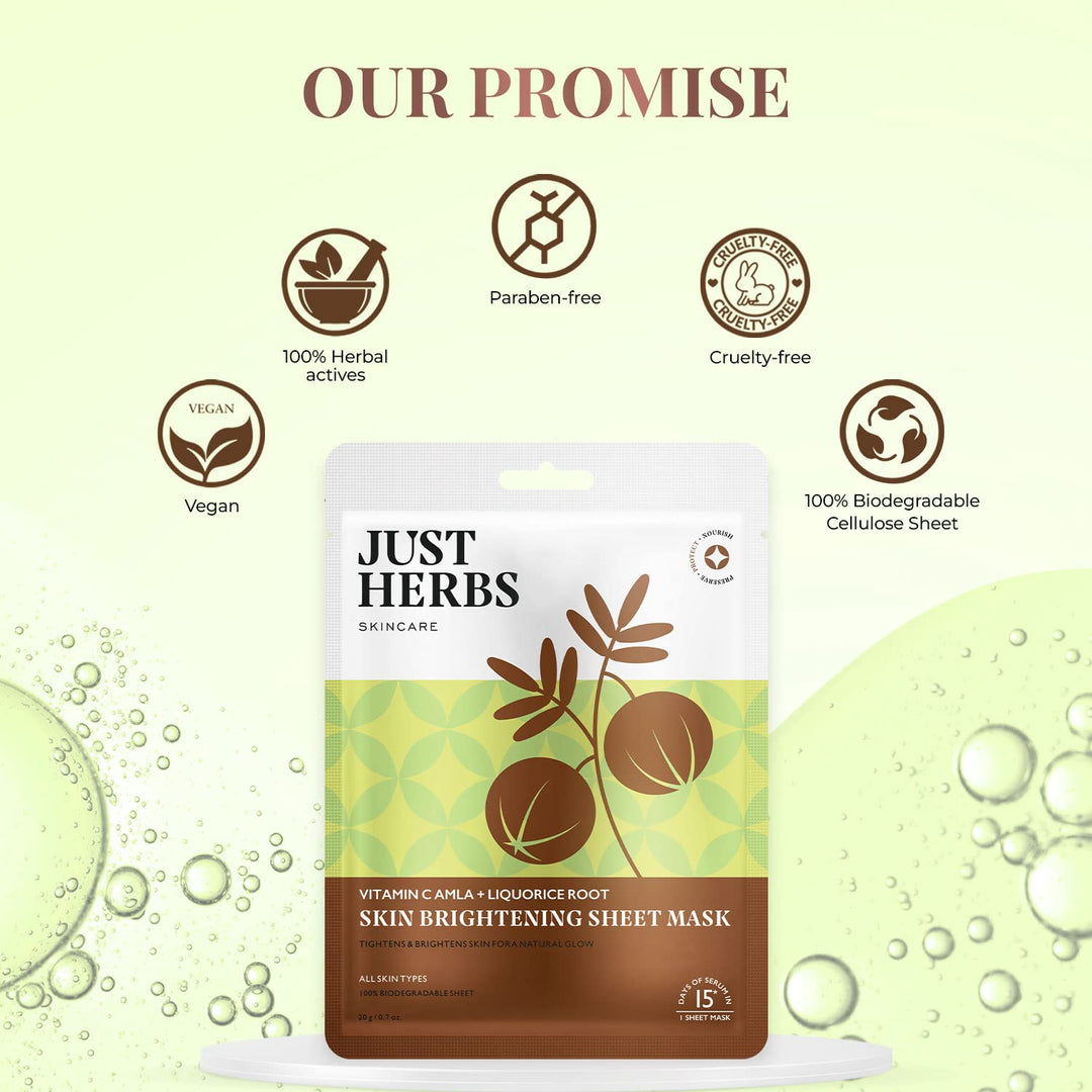 Just Herbs, Vitamin C + Liquorice Root, Ayurevda Store NZ, Amla, Niacinamide, Sheet Mask