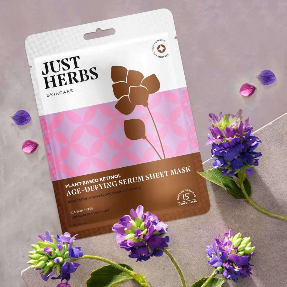 Just Herbs, Ayurveda Store NZ, Plant-Based Retinol, Sheet Mask, Liquorice Root, Niacinamide