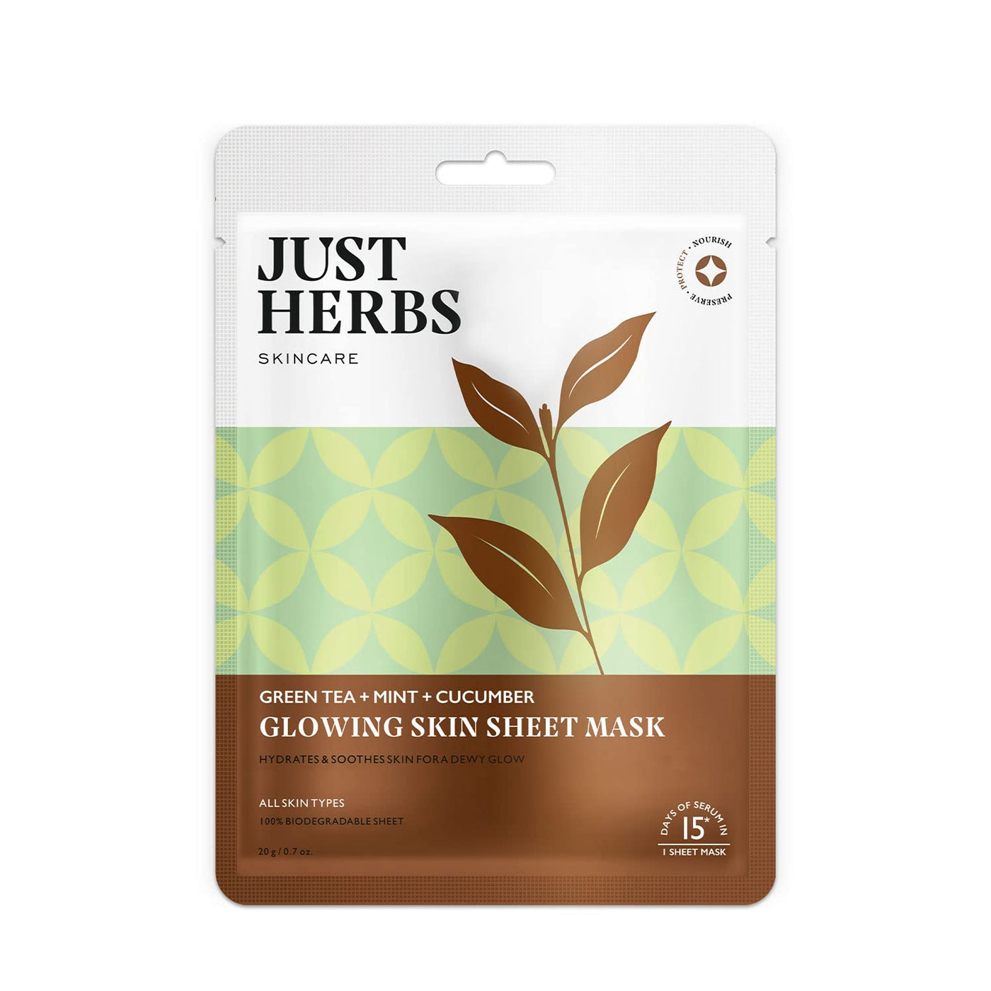 Just Herbs, Ayurveda Store NZ, Green Tea, MInt, Cucumber, Niacinamide, Sheet Mask