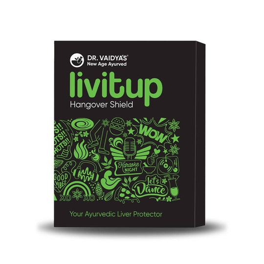 Livitup Hangover Shield, Dr Vaidya's, Ayurveda Store NZ, Arogyavardhini Rasa, Kalmegh Ghan