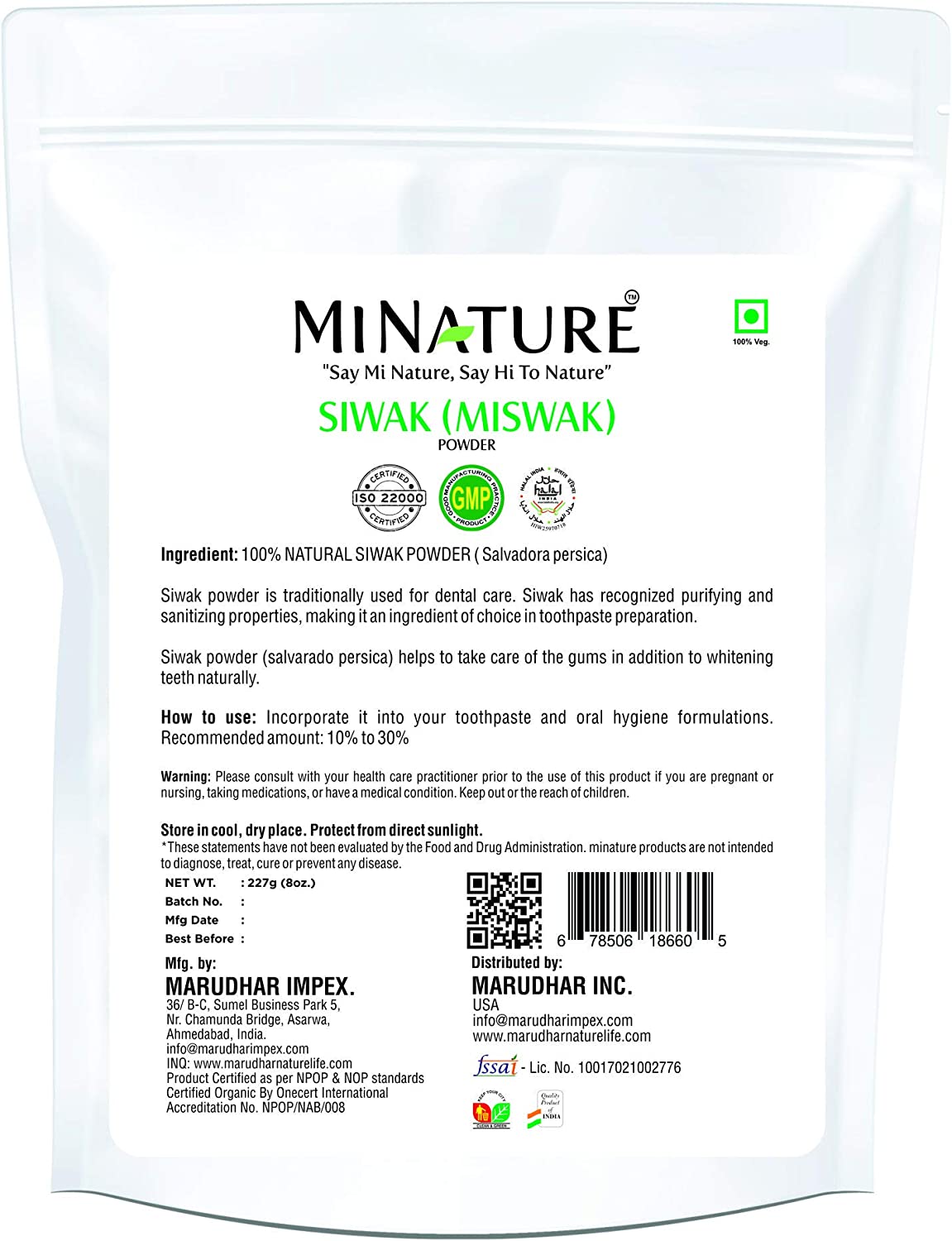 100% Natural Siwak Powder 227g (Miswak) - Tooth Powder