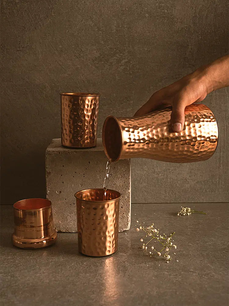 Handmade Copper Sugar Pot With 2 Glasses